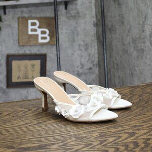 A New Day Womens Lupita Mesh Rhinestone Peep Toe Mule Heels 92609723 White 6M